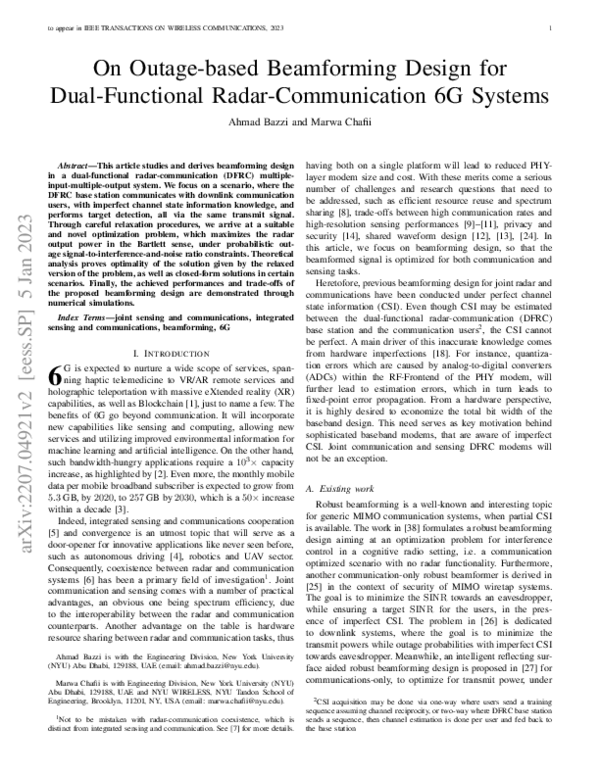 (PDF) On Outage-based Beamforming Design for Dual-Functional Radar ...