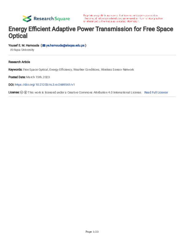 (PDF) Energy Efficient Adaptive Power Transmission for Free Space Optical