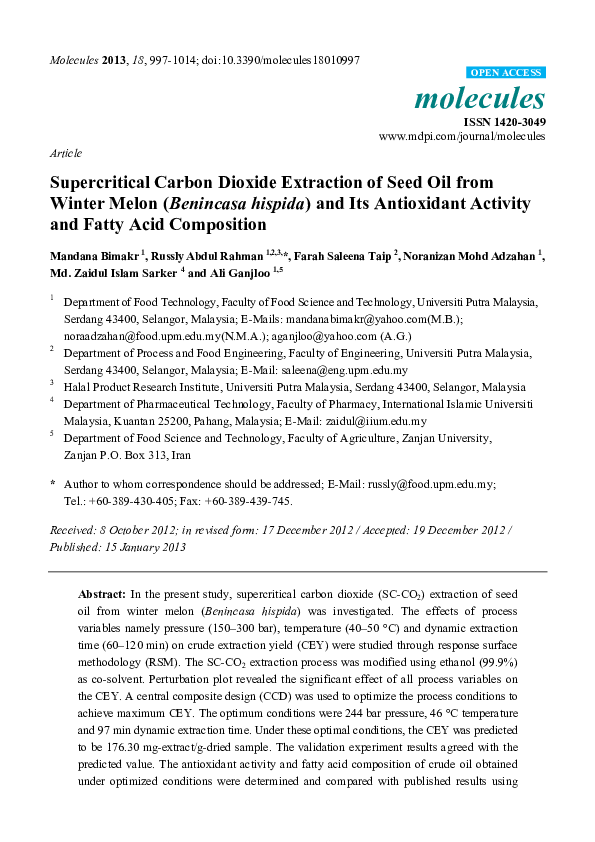 (PDF) Supercritical Carbon Dioxide Extraction of Seed Oil from Winter ...