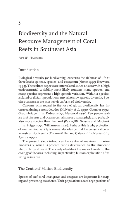 (PDF) 3. Biodiversity And The Natural Resource Management Of Coral ...