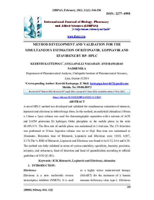 (PDF) Method development and validation for the simultaneous ...