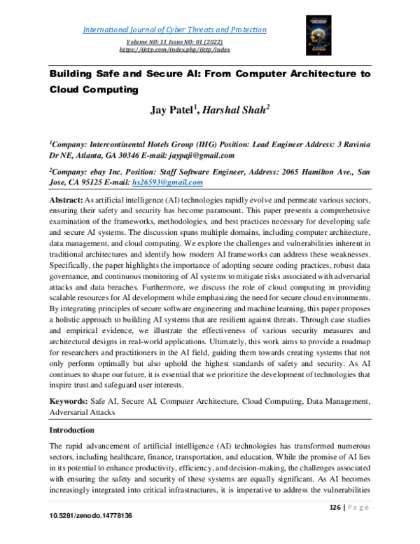 (PDF) Building Safe and Secure AI: From Computer Architecture to Cloud ...