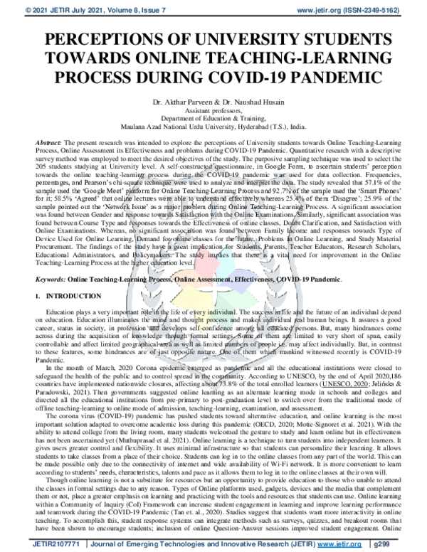 (PDF) Perceptions of University Students Towards Online Teaching ...