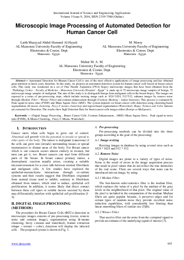 (PDF) Microscopic Image Processing of Automated Detection for Human ...