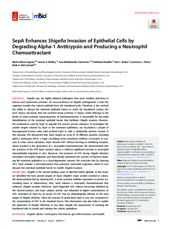 (PDF) SepA Enhances Shigella Invasion of Epithelial Cells by Degrading ...
