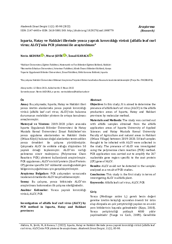 (PDF) Investigation of alfalfa leaf curl virus (ALCV) by PCR method in ...