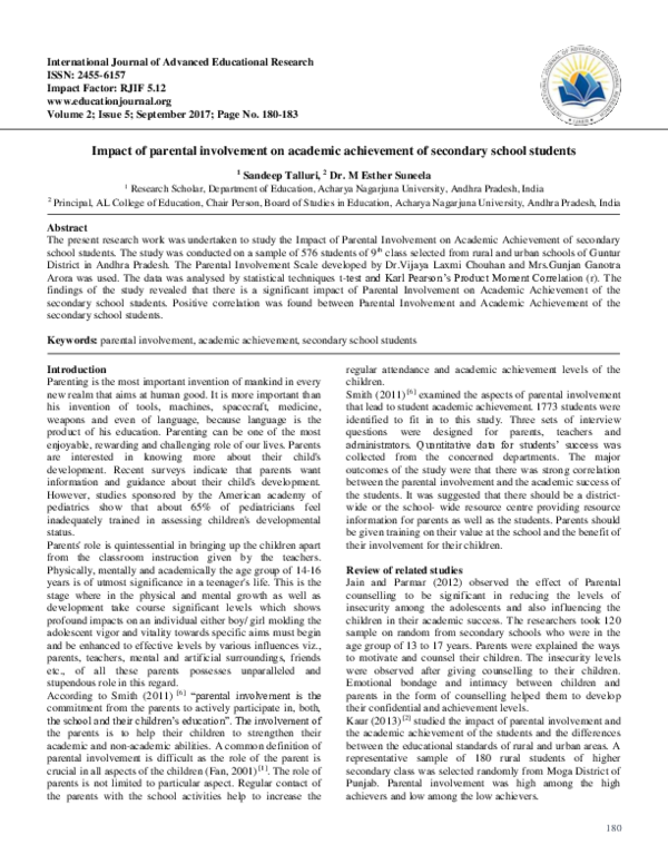 (PDF) Impact of parental involvement on academic achievement of ...