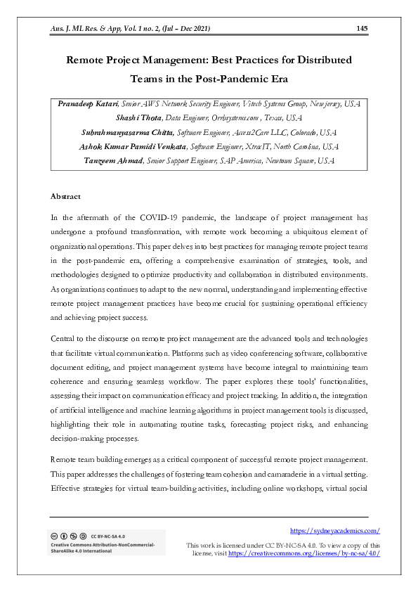 (PDF) Remote Project Management: Best Practices for Distributed Teams ...