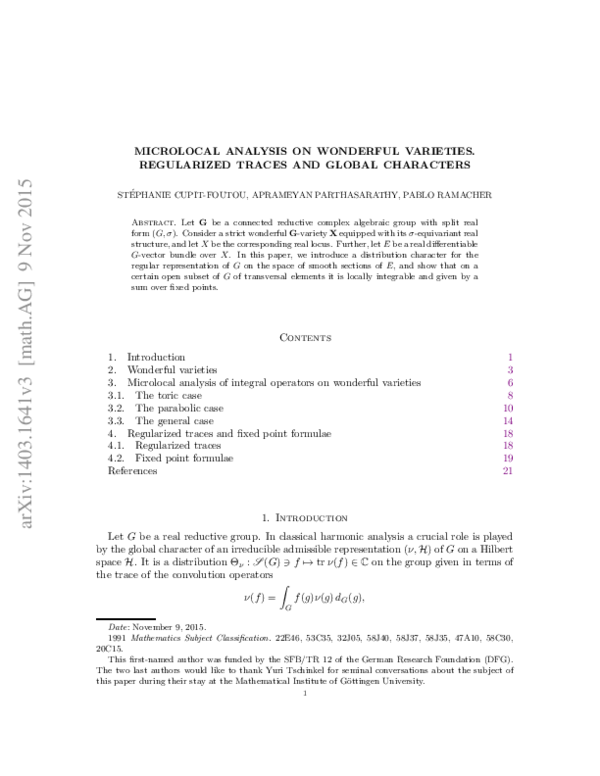 (PDF) Microlocal analysis on wonderful varieties. Regularized traces ...