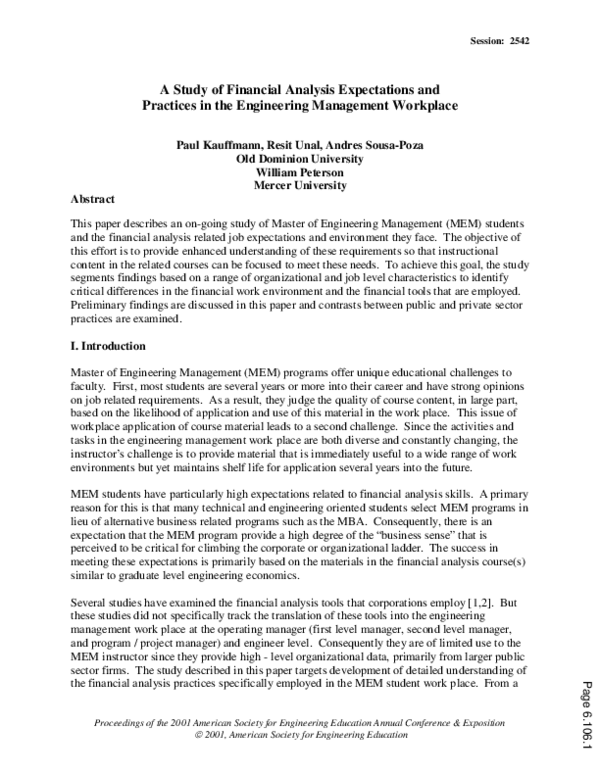 (PDF) A Study Of Financial Analysis Expectations And Practices In The ...