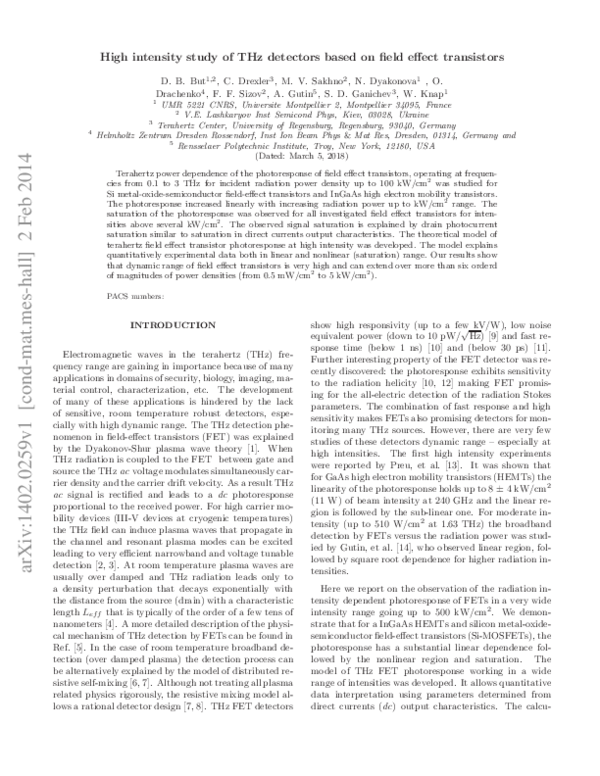(PDF) Nonlinear photoresponse of field effect transistors terahertz ...
