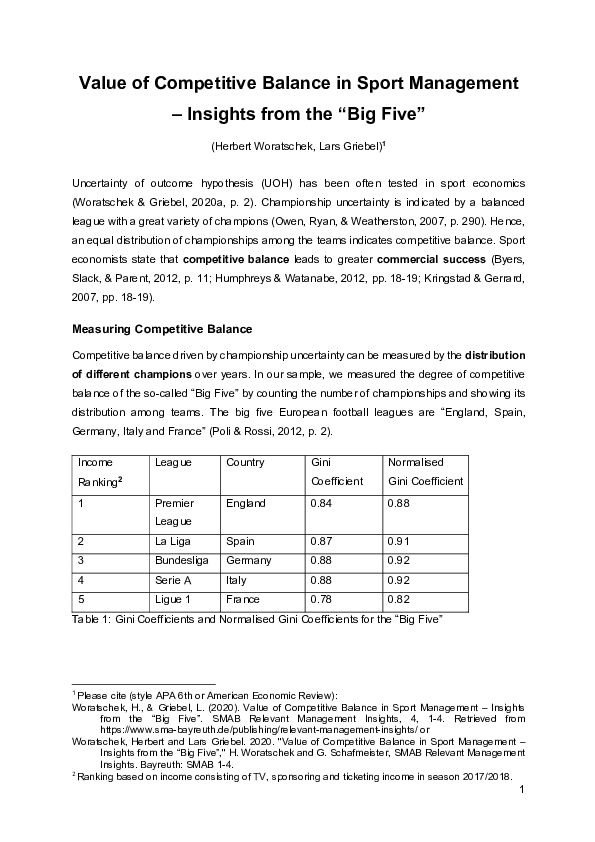 (PDF) Value of Competitive Balance in Sport Management : Insights from ...