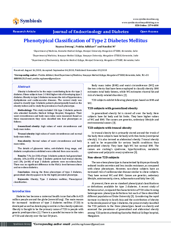 (PDF) Phenotypical Classification of Type 2 Diabetes Mellitus