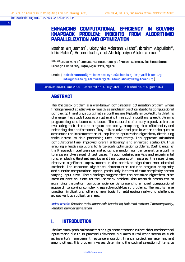 (PDF) ENHANCING COMPUTATIONAL EFFICIENCY IN SOLVING KNAPSACK PROBLEM ...