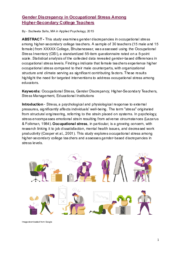 (PDF) Gender Discrepancy in Occupational Stress Among Higher-Secondary ...