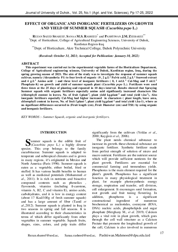 (PDF) EFFECT OF ORGANIC AND INORGANIC FERTILIZERS ON GROWTH AND YIELD ...