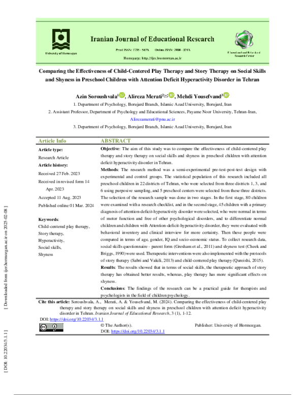 (PDF) Comparing the Effectiveness of Child-Centered Play Therapy and ...