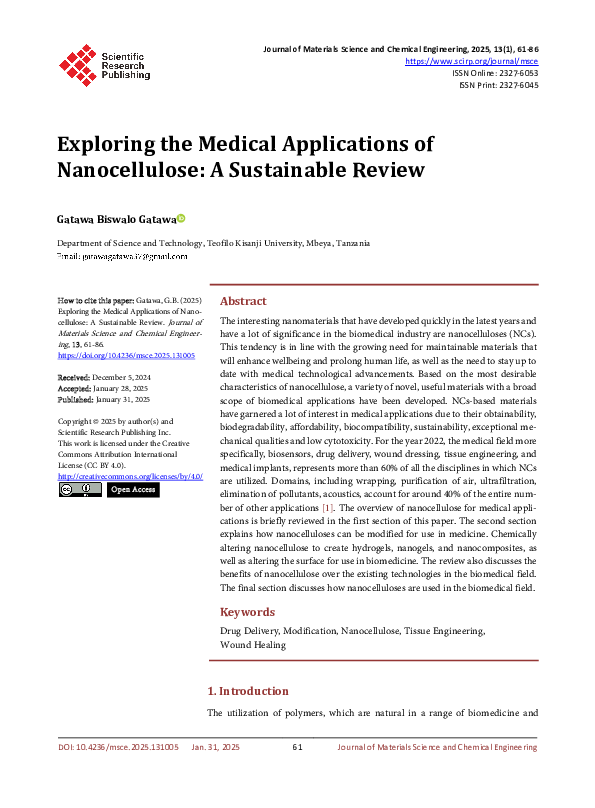 (PDF) Exploring the Medical Applications of Nanocellulose: A ...