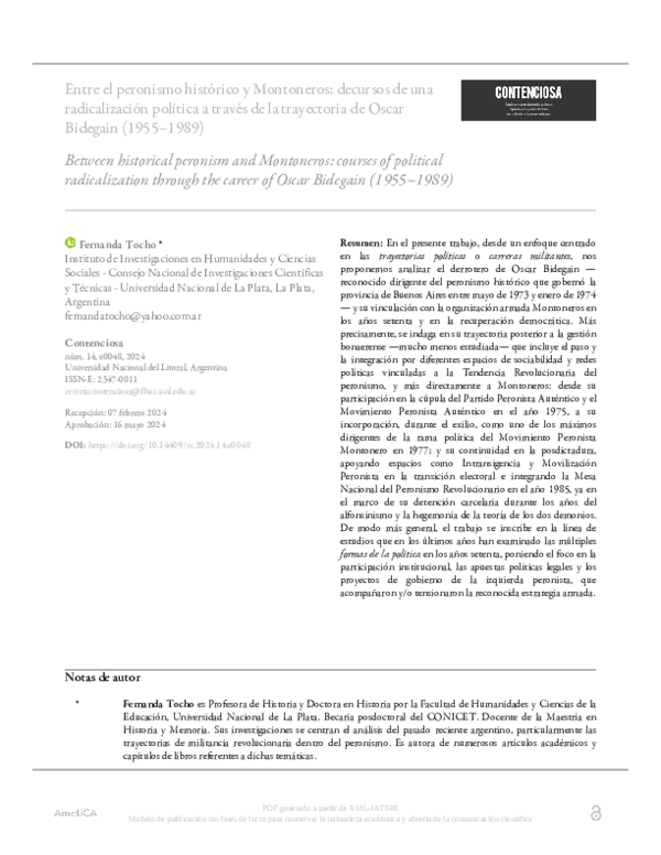 (PDF) Entre el peronismo histórico y Montoneros: decursos de una ...