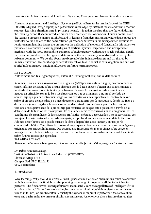 (PDF) Learning in Autonomous and Intelligent Systems: Overview and ...