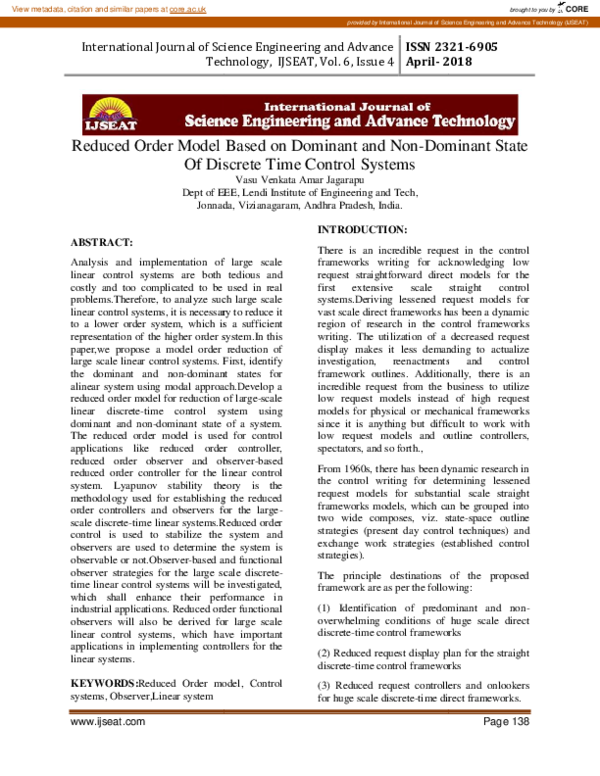 (PDF) Reduced Order Model Based on Dominant and Non-Dominant State Of ...