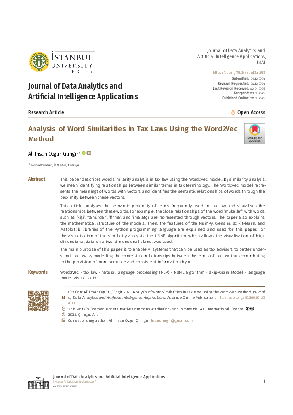 (PDF) Analysis of Word Similarities in Tax Laws Using the Word2Vec Method