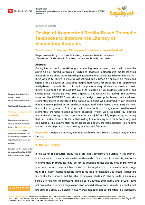 (PDF) Design of Augmented Reality-Based Thematic Textbooks to Improve ...