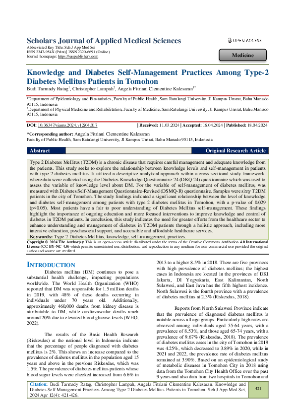(PDF) Knowledge and Diabetes Self-Management Practices Among Type-2 ...