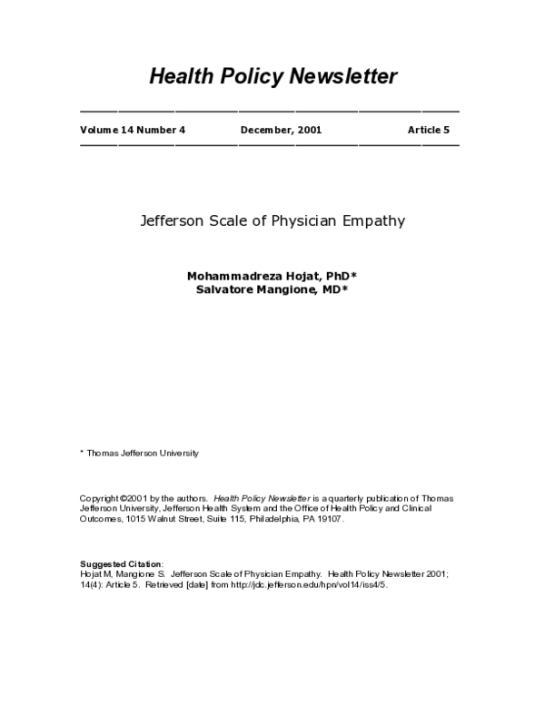 (PDF) Jefferson Scale of Physician Empathy