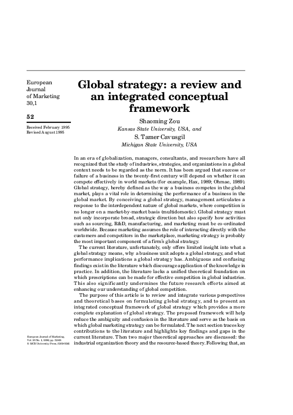 (PDF) Global strategy: a review and an integrated conceptual framework