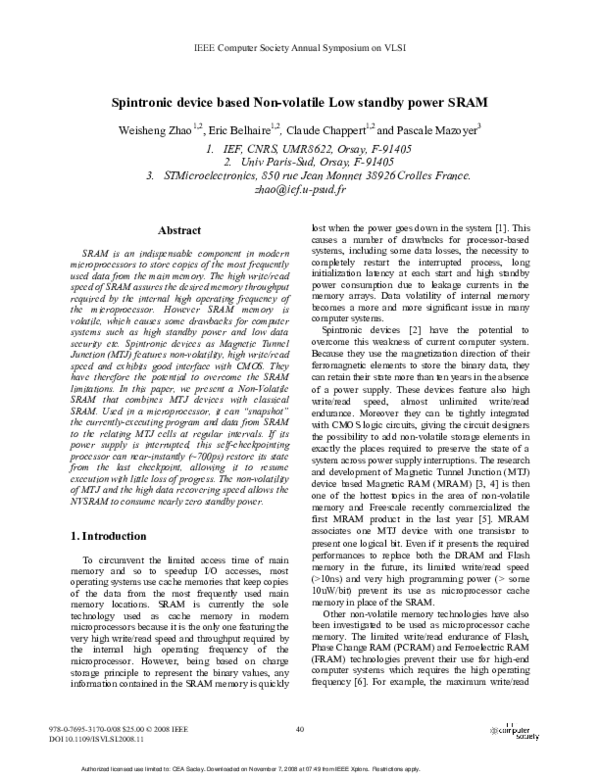 (PDF) Spintronic Device Based Non-volatile Low Standby Power SRAM