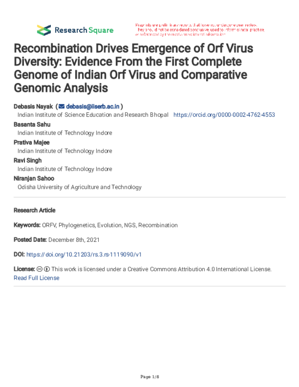 (PDF) Recombination Drives Emergence of Orf Virus Diversity: Evidence ...