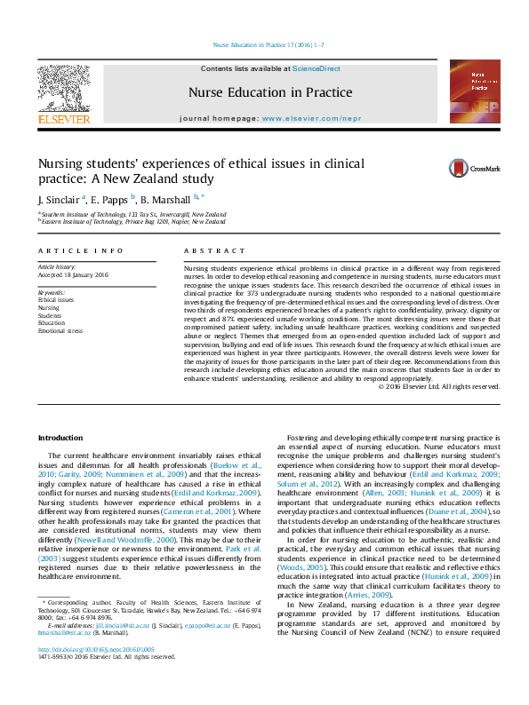 (PDF) Nursing students' experiences of ethical issues in clinical ...
