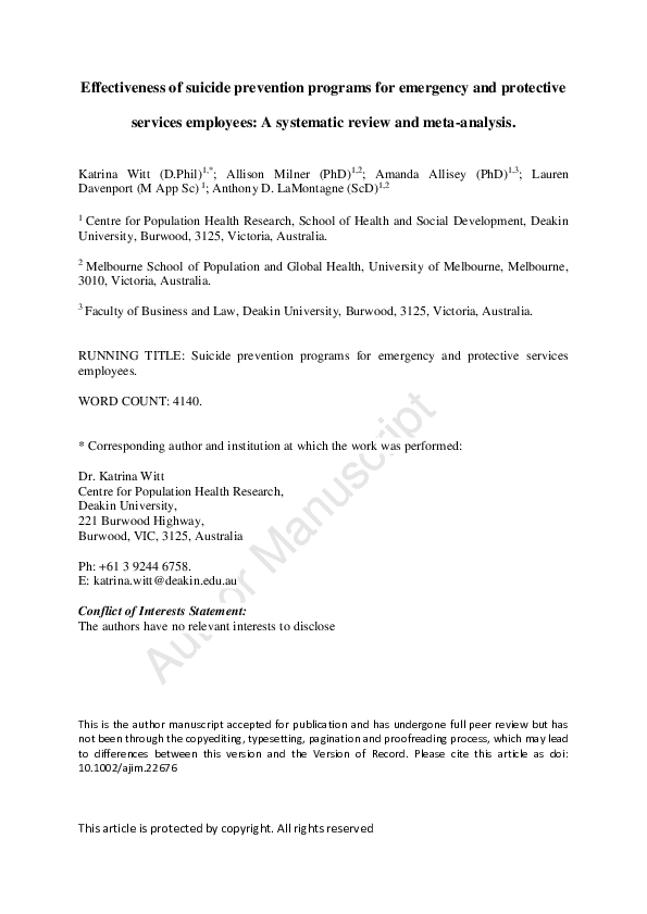 (PDF) Effectiveness of suicide prevention programs for emergency and ...