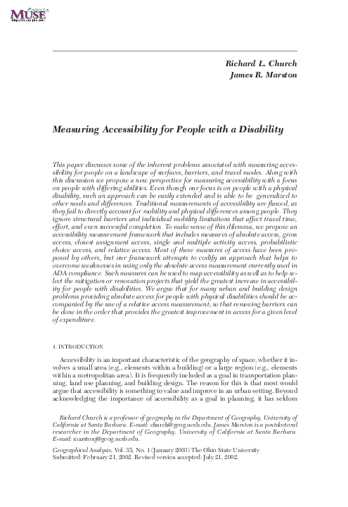 (PDF) Measuring Accessibility for People with a Disability