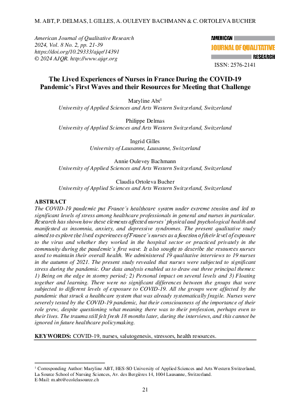 (PDF) The Lived Experiences of Nurses in France During the COVID-19 ...