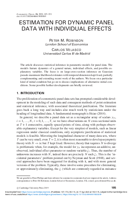 (PDF) Estimation for Dynamic Panel Data with Individual Effects