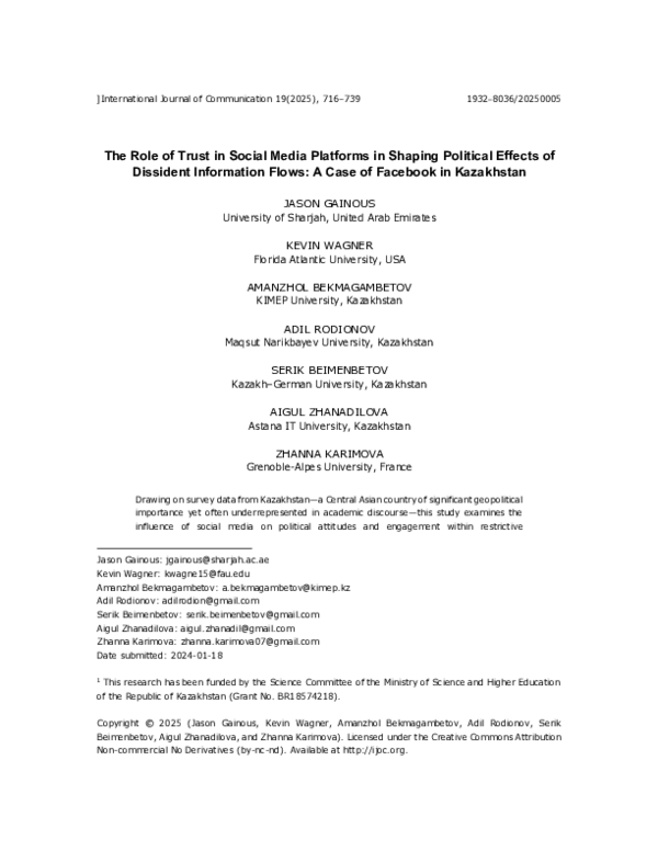 (PDF) The Role of Trust in Social Media Platforms in Shaping Political ...