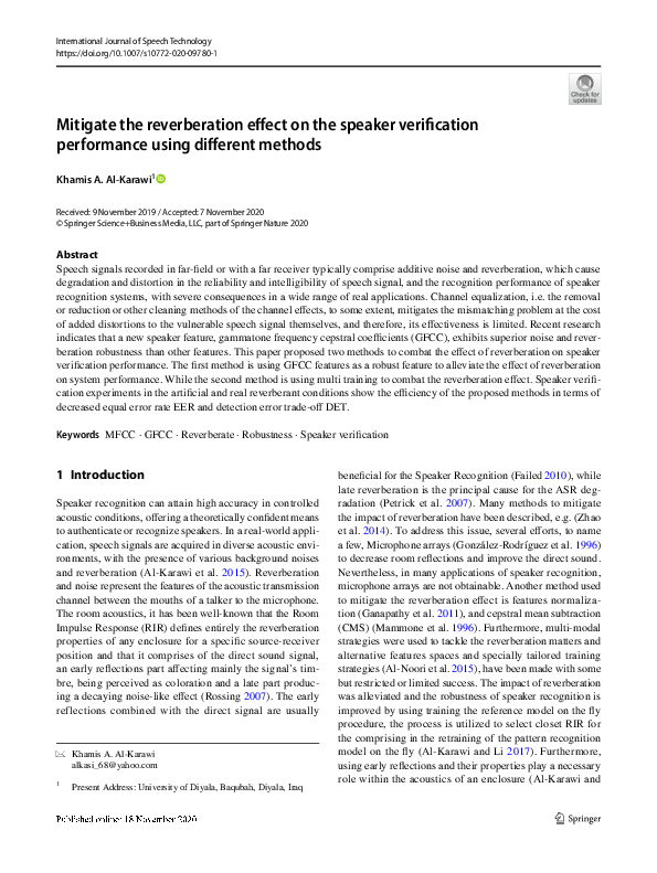 (PDF) Mitigate the reverberation effect on the speaker verification ...