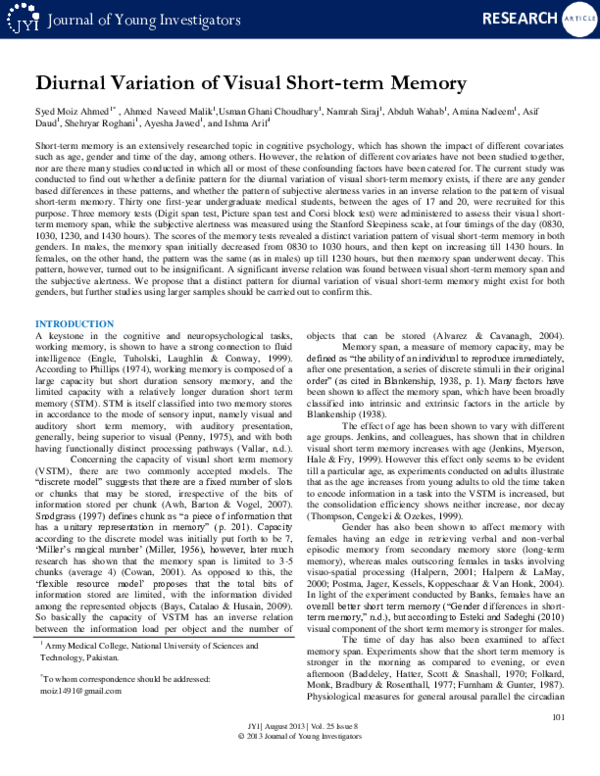 (PDF) Diurnal Variation of Visual Short-term Memory