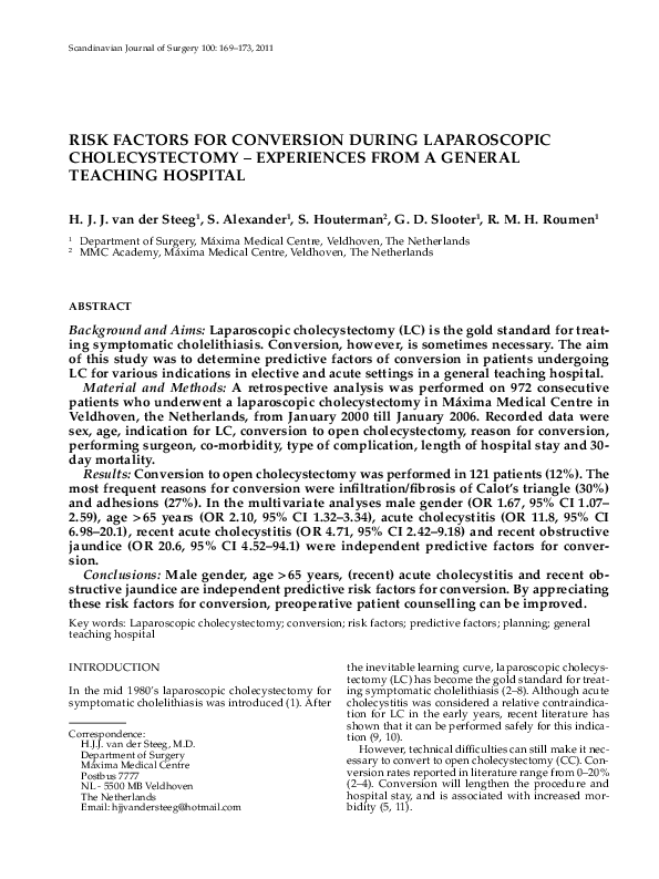 (PDF) Risk Factors for Conversion during Laparoscopic Cholecystectomy ...