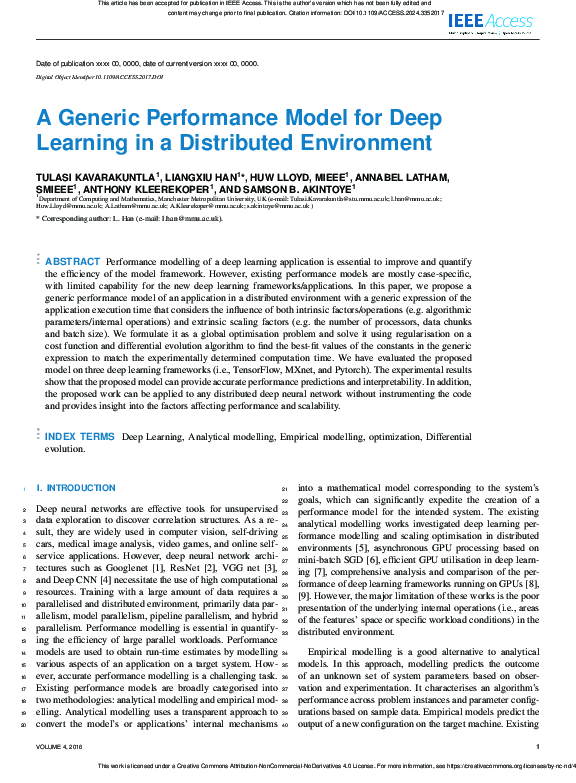 (PDF) A Generic Performance Model for Deep Learning in a Distributed ...