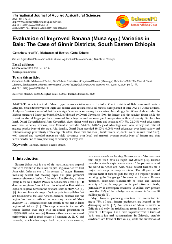 (PDF) Evaluation of Improved Banana (Musa spp.) Varieties in Bale: The ...