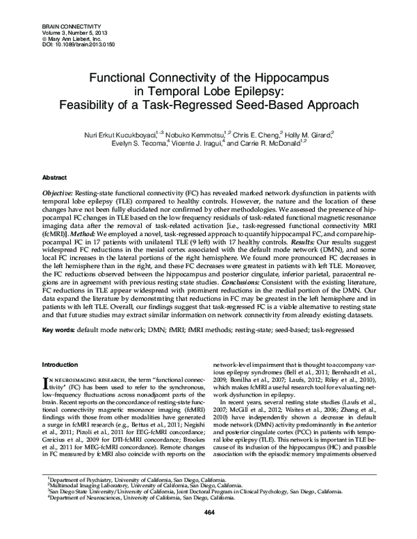 (PDF) Functional connectivity of hippocampus in temporal lobe epilepsy ...