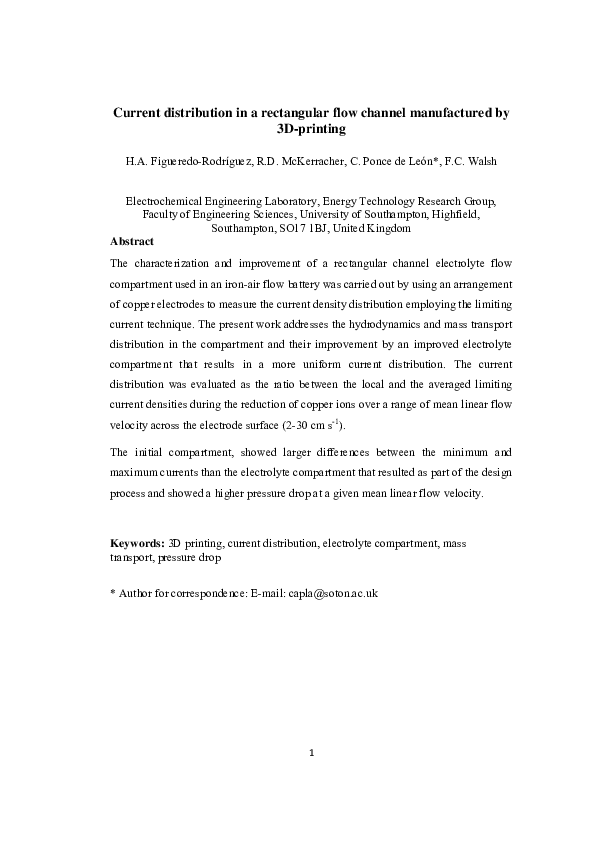 (PDF) Current distribution in a rectangular flow channel manufactured ...
