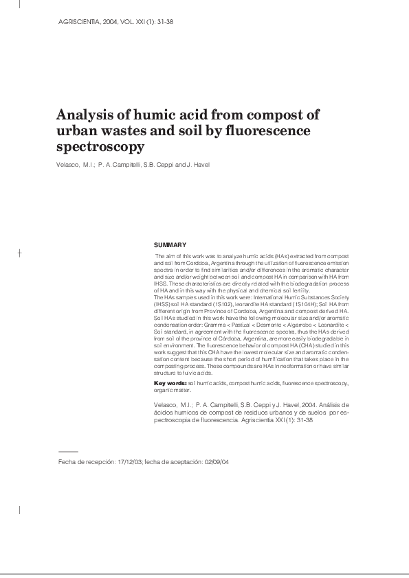 (PDF) Analysis of humic acid from compost of urban wastes and soil by ...