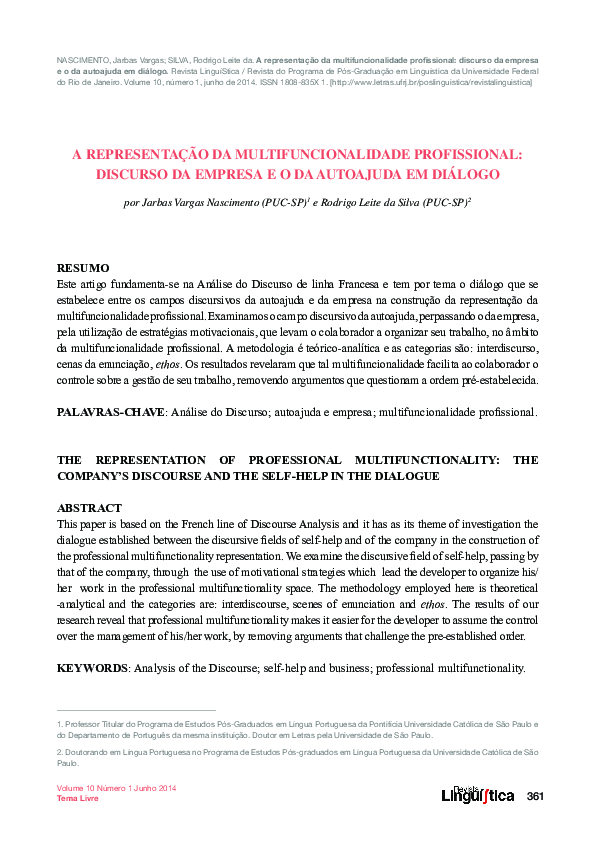 (PDF) A representação da multifuncionalidade profissional: discurso da ...