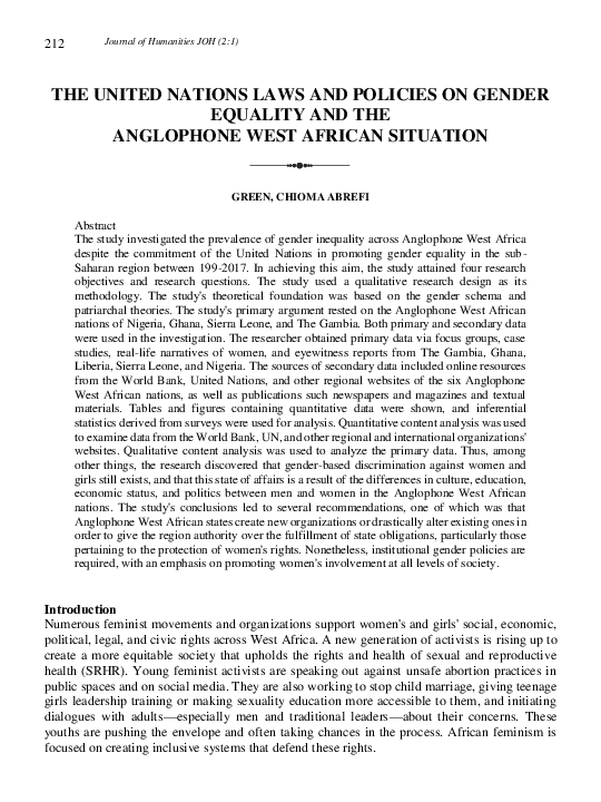 (PDF) THE UNITED NATIONS LAWS AND POLICIES ON GENDER EQUALITY AND THE ...