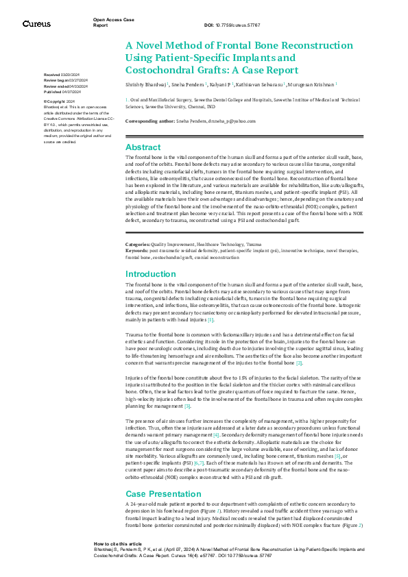 (PDF) A Novel Method of Frontal Bone Reconstruction Using Patient ...