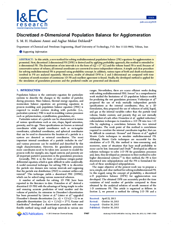 (PDF) Discretized n-Dimensional Population Balance for Agglomeration